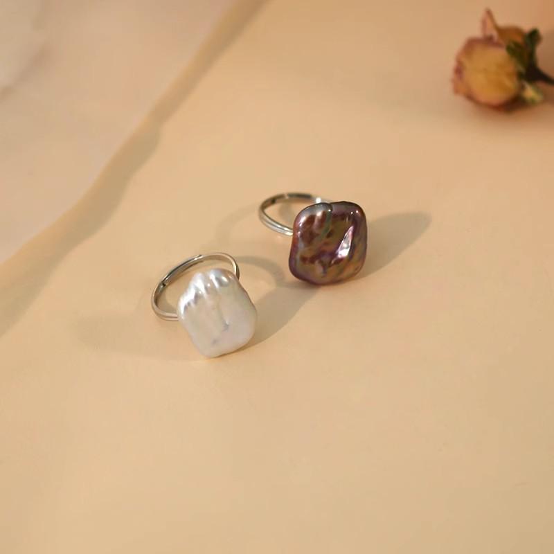 Natürlicher, unregelmäßiger Block-Barockperlenring, Ganzkörper-Ring aus 925er-Sterlingsilber, minimalistische Eleganz für Mädchen