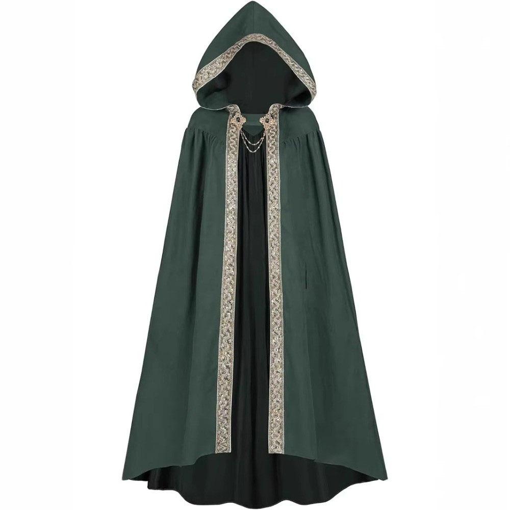 Mantello Medievale con Bordo a Nastro Pastorale Mantello con Cappuccio Fantasy Mantello da Guerriero Mantello di Halloween Adulto