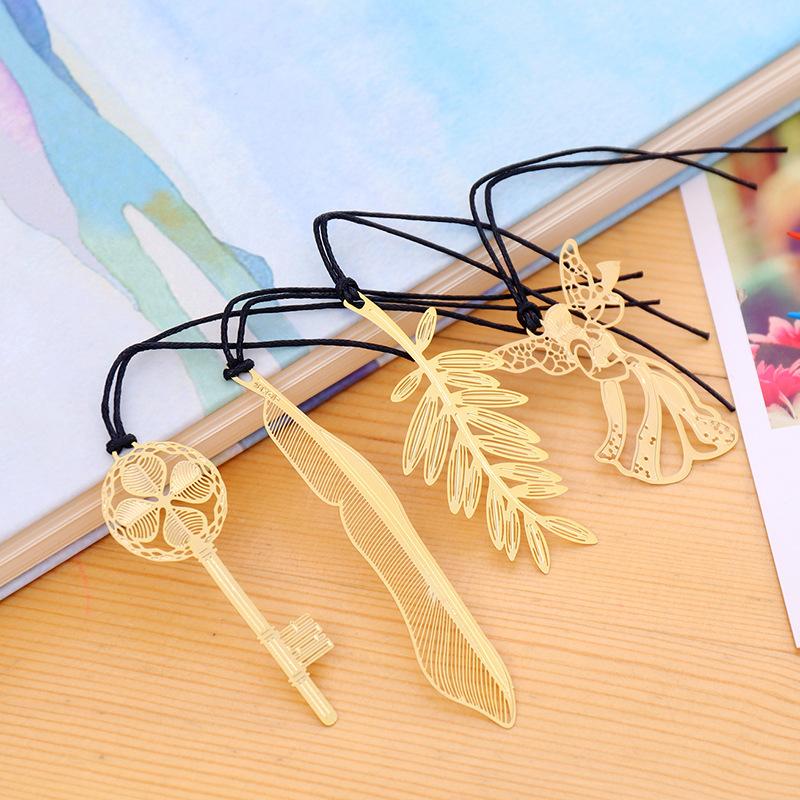 1 Pcs Cartoon Art Exquisite Series Metal Bookmarks Gold Plated Bookmark Key Feather Angel Stationery Office School Supplies