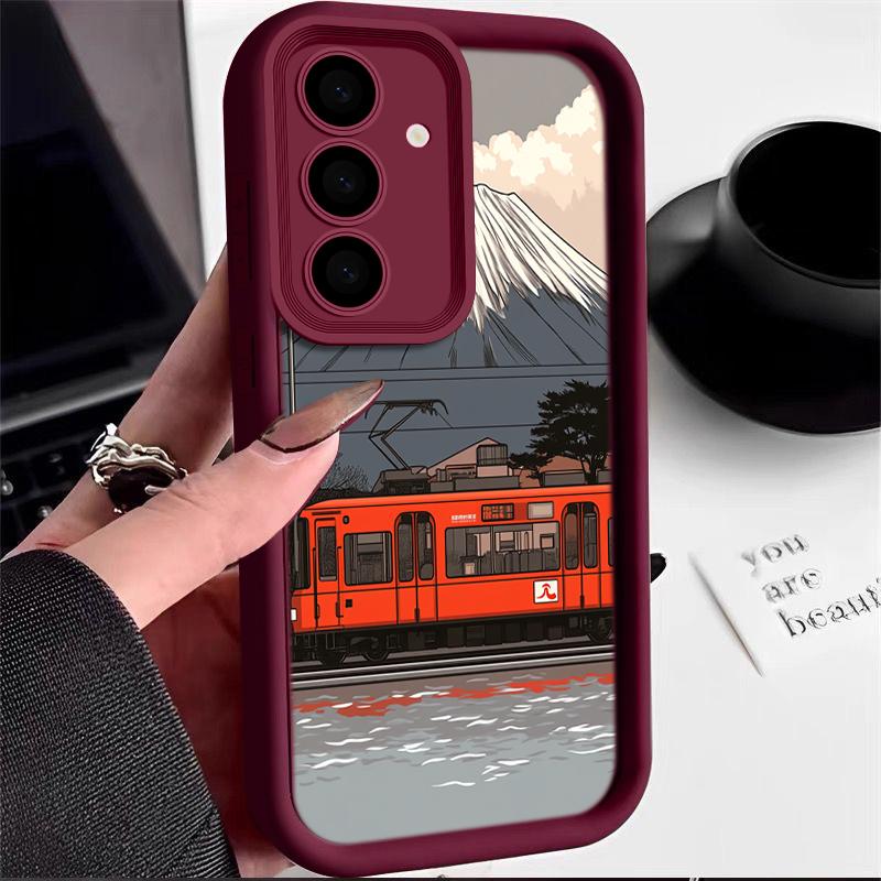 Husă mată cu model de tren de munte înzăpezit pentru Smausng S24 FE S23 Ultra S22 S21 A16 A15 A55 A35 A54 A34 Protecție lentile Husă moale TPU rezistentă la șocuri