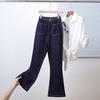 DIMANAF 2025 Plus Size Autumn Women Jeans Pants Denim Flared Pants Elastic Blue High Waist Trousers Oversize New Pants 5XL
