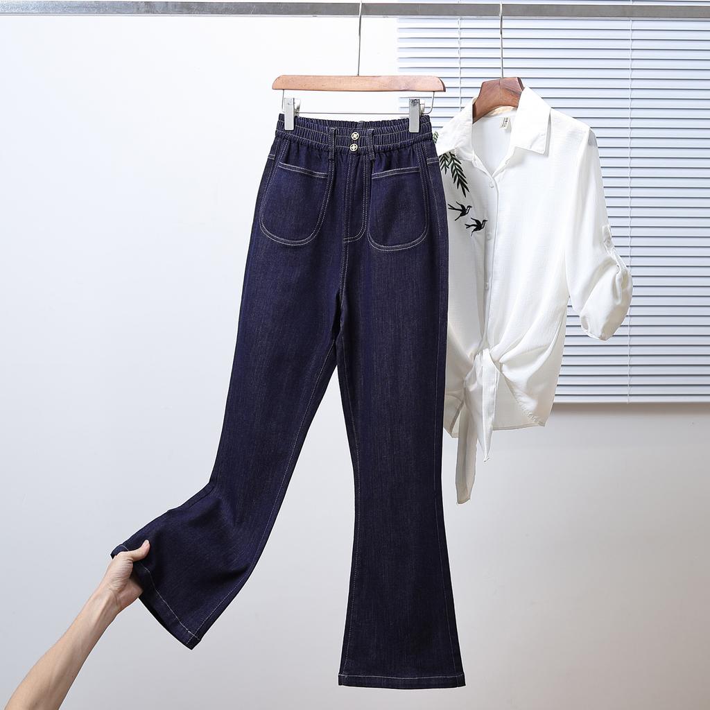 DIMANAF 2025 Plus Size Autumn Women Jeans Pants Denim Flared Pants Elastic Blue High Waist Trousers Oversize New Pants 5XL
