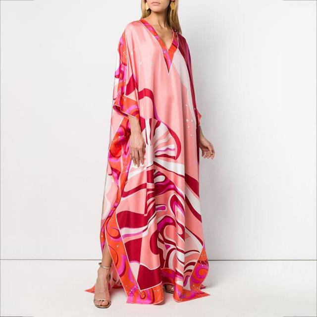 Rochie Lungă Casual de Vară pentru Femei cu Decolteu în V și Imprimeu