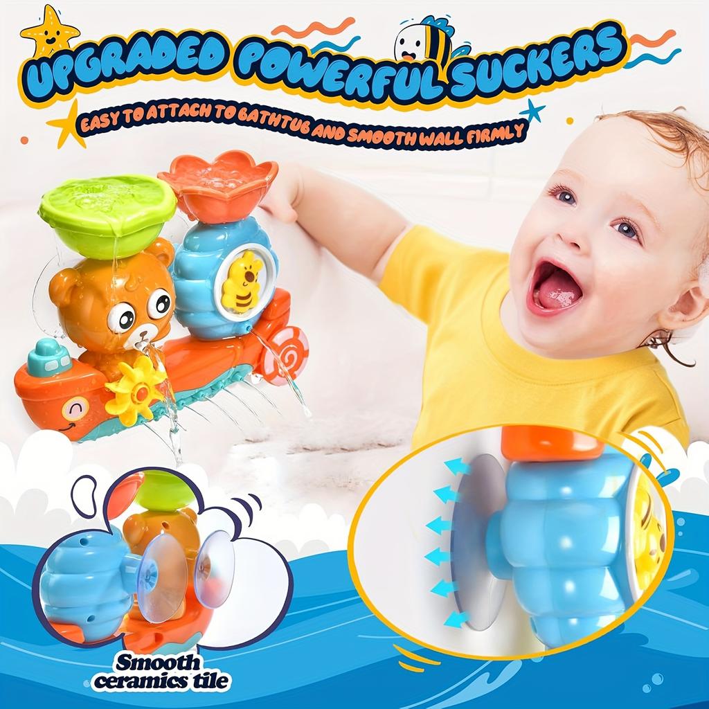 Baby Bath Toy with Two Strong Suction Cups,Kids Bathtub Water Play Bear Boat Toy for Boys and Girls,Ideal Gift for Infants,Toddlers Learning To Shower