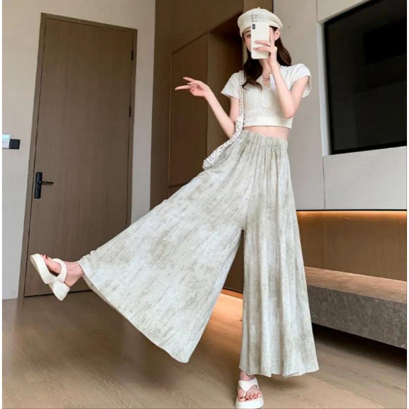 Ink Tie-dye Coffee Break Skirt Pants Summer Thin Breathable Loose Casual Pants Temperament Versatile High Waist Thin Wide Leg Pants