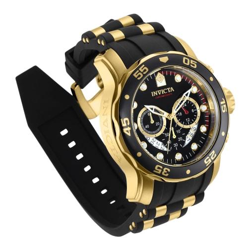 Invicta Pro Diver Quartz Watch, 48mm, Gold/Black Stainless Steel Case, Polyurethane Strap, Black Dial, 6981, Men's