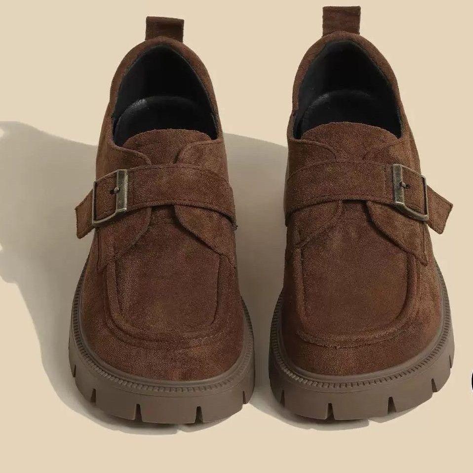 

Женские ретро лоферы из замшевой кожи 2025 года на толстой подошве с пряжкой - увеличивающие рост, в британском стиле 40