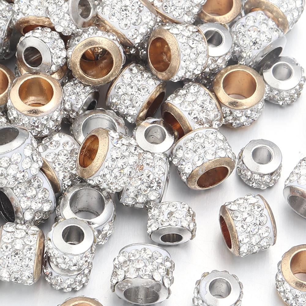 20pcs Rhinestone Crystal Beads Shambhala Ball Beads Metal Big Hole Beads Loose Spacer Beads For Jewelry Making DIY Accessories