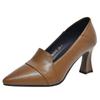 Fashion New Women Pumps Pu Leather Work Shoes Soft Chumly High Heels Women Pointed Toe Pumps Casual Slip On Solid Heels Women Shoes