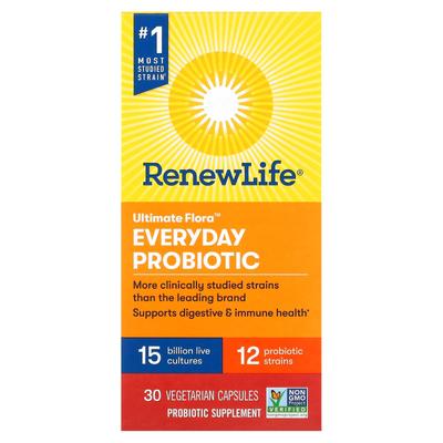 Renew Life, Ultimate Flora, Everyday Probiotic, 15 Billion Active Cultures, 30 Veggie Capsules