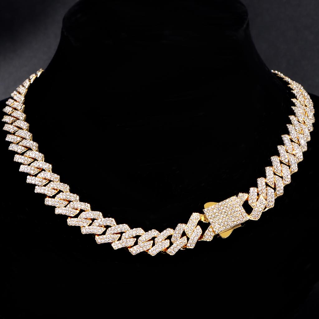 8mm Luxury Cuban Link Necklace for Men Women, Gold Silver Color Iced Out Rhinestone Chain, Hip Hop Bling Street Jewelry Gift