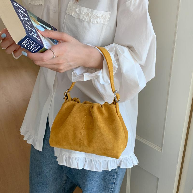 Mori Bright Color Faux Suede Women's Shoulder Bags Fashi Versatile Ladies Handbag Casual Bucket Type Female Messenger Bag