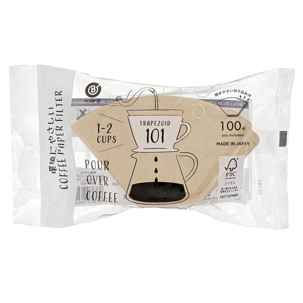 Bestco Coffee Paper 101 Pack of Eco-Friendly Filters, Trapezoid, 1-2 Cups, 100, Brown, MA-421