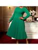 Elegant Women Plus Size A Line Midi Pleated Dress Asymmetrical Neck Long Sleeve High Waist Office Church Christmas Party Outfit