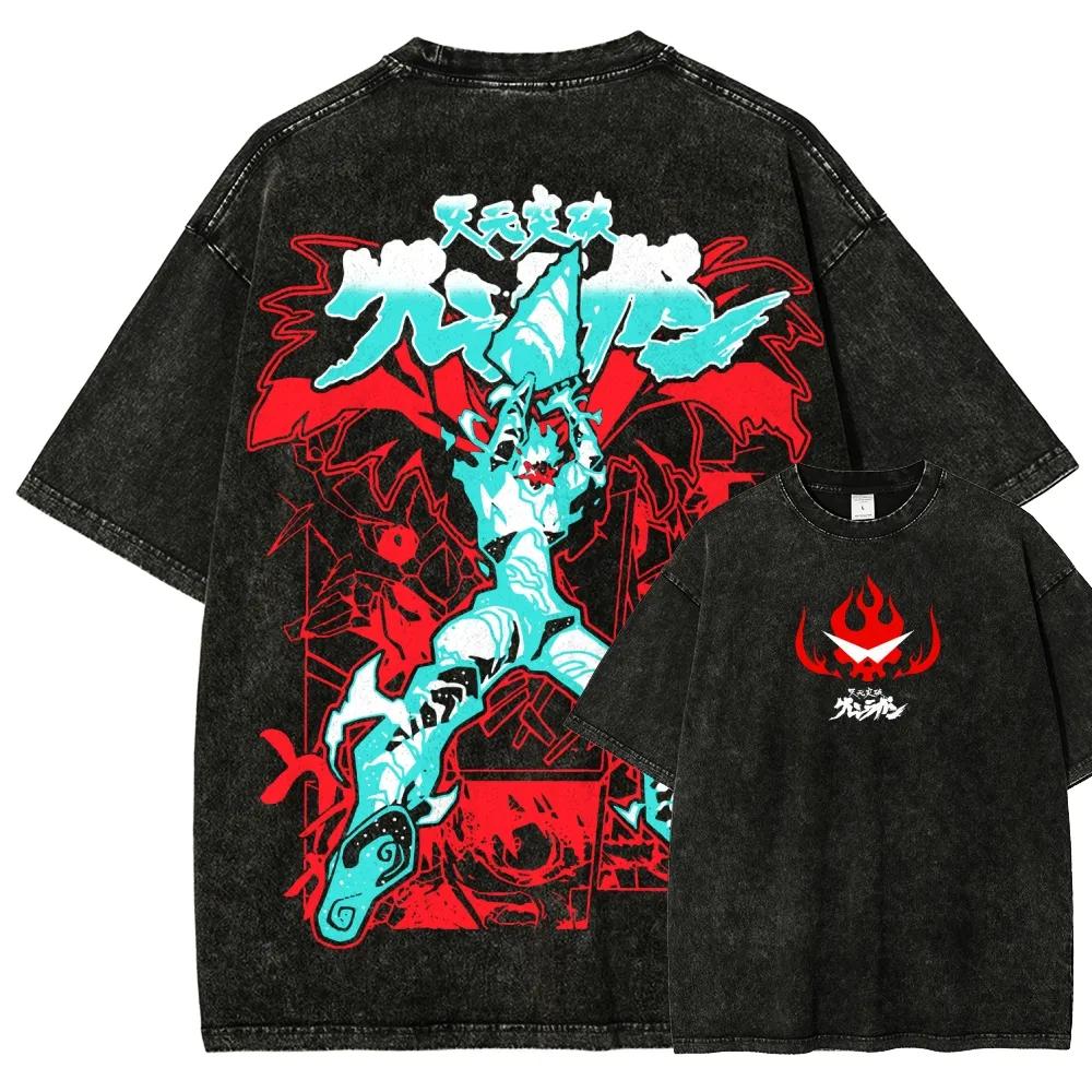 

Футболка Tengen Toppa Gurren Lagann для мужчин, одежда с графическим принтом, короткий рукав, винтажная, с эффектом потертости, мужская, оверсайз, хлопковая футболка S чёрный