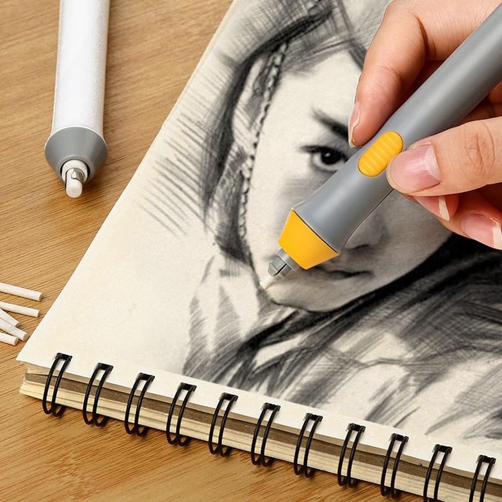 Einstellbarer elektrischer Bleistift-Radiergummi-Satz, batteriebetrieben, Highlights-Radiereffekte für Skizzenzeichnungen mit 22 Gummi-Nachfüllungen