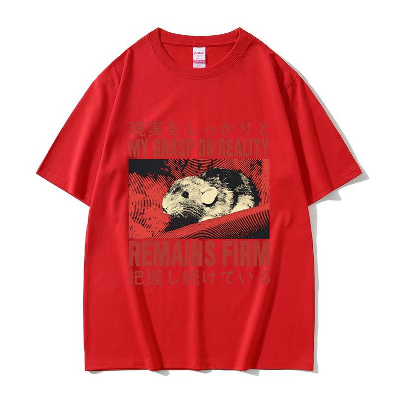 Japanese Grasp on Reality Rat Funny Graphic T Shirt Men Women Retro Fashion Short Sleeve Tshirt Casual Oversized Cotton Tshirts S