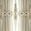 1Pc Boho Elastic Curtain Tieback with Daisy Floral Tassel, Ivory Cream Pattern Invisible Hook Ring, Simple Installation for Home