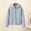 Warm Fleece Hooded Jacket with Zipper Long Sleeved Plush Overcoat for Women
