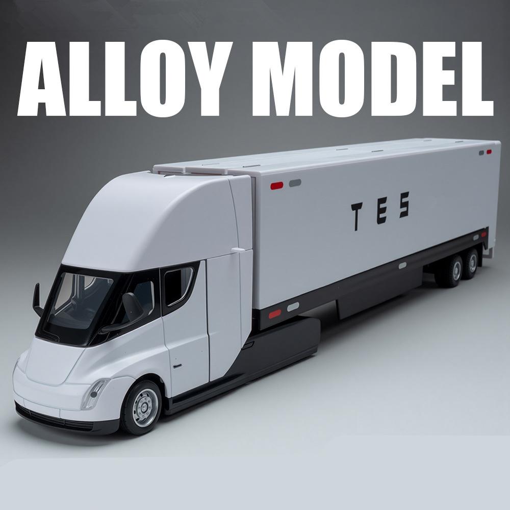 1:32 Lega Semi Elettrico Semi Rimorchio Camion Testa Auto Modello Diecast Container Trasporto Camion Veicoli Auto Modello Suono Luci Giocattoli