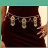 Ethnic Red Bohemian Acrylic Gemstone Fringe Waist Chain With Flower Pendant