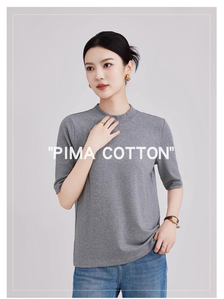 High-End Women's Ribbed Crew Neck Mid-Sleeve T-Shirt