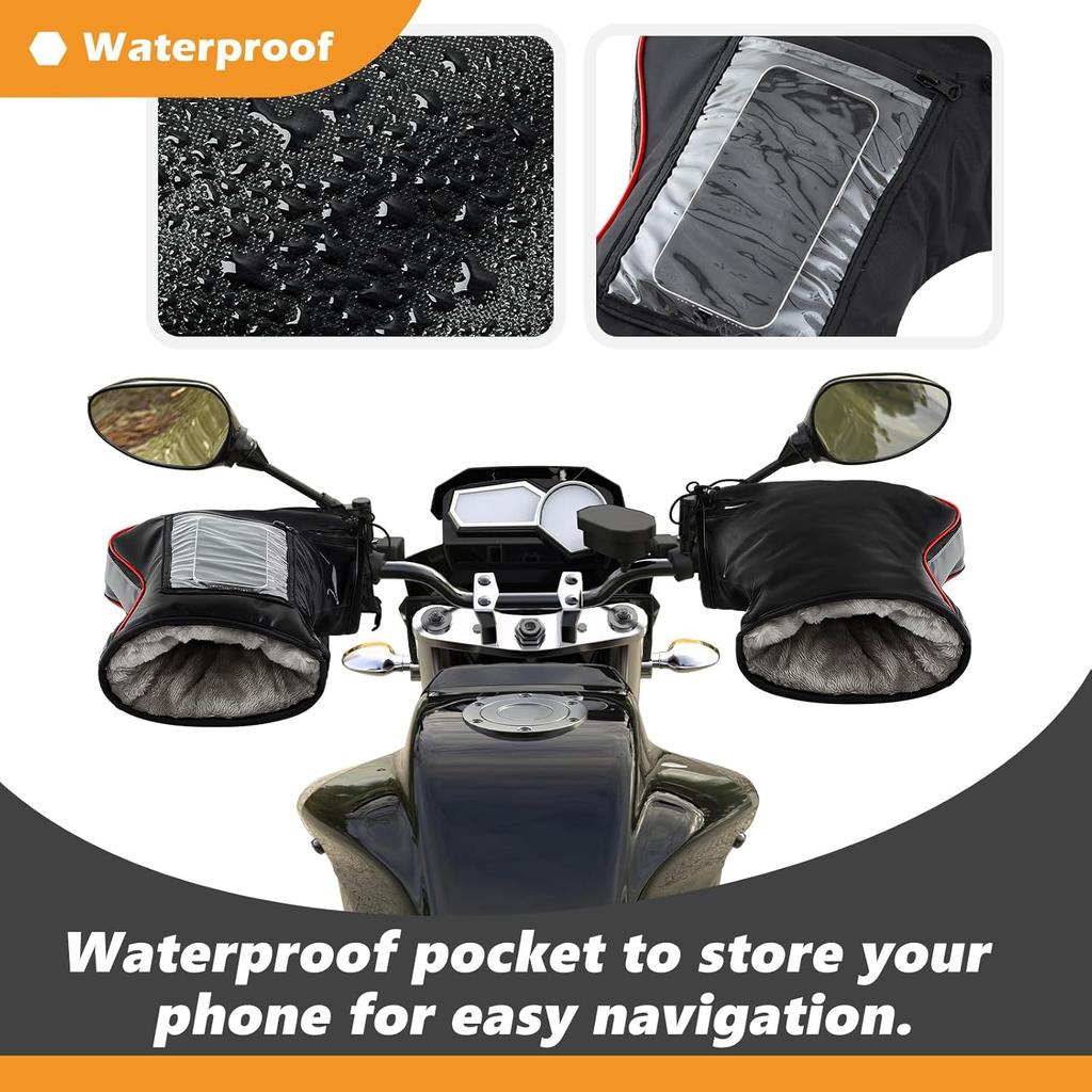 Tallew Motorcycle Handlebar Gloves With Waterproof PVC Pocket ATV Windproof Warmer Mitt Windproof Handlebar Muffs Gloves Waterproof Warm Bike Mittens