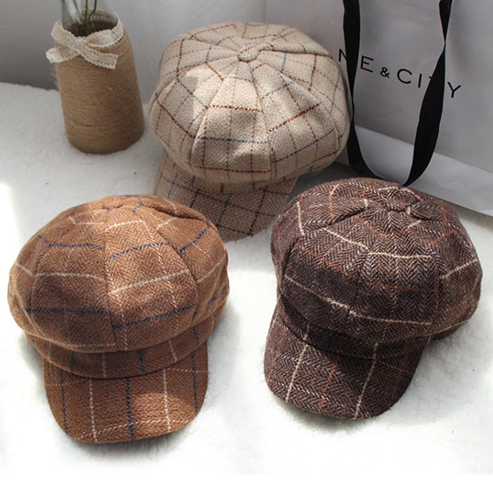 Women All Match Plaid Short Brim Beret for Autumn Winter Wear