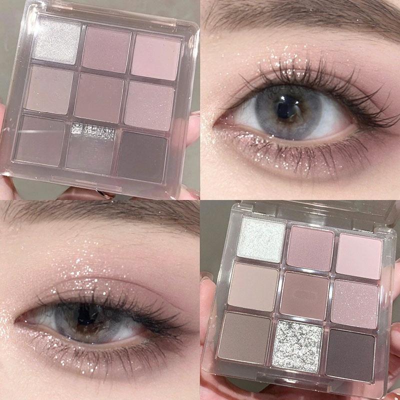 Paleta de sombras de ojos con brillo mate de 9 colores, sombra de ojos, brillo de diamante, maquillaje brillante desnudo
