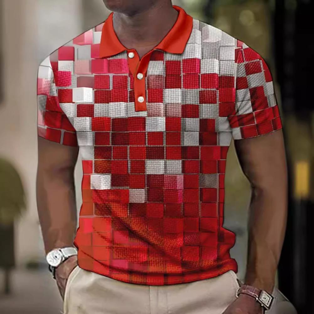 

Мужская повседневная рубашка поло с эффектом визуальной иллюзии сращивания сетки и 3D цифровой печатью XL