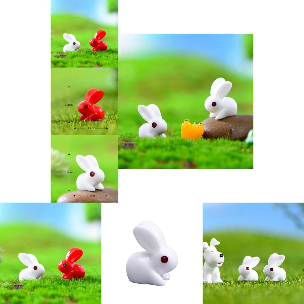 Roztomilé červené a bílé králičí ozdoby v kresleném stylu pro DIY mini krajinářské projekty