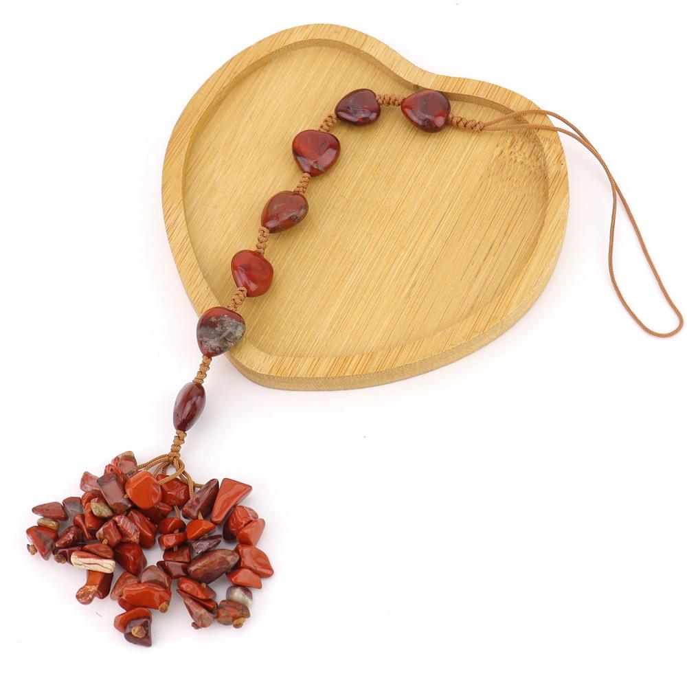 Hand-Woven Natural Stone Heart-Shaped Car Rearview Mirror Fringed Pendant Bag Pendant G81