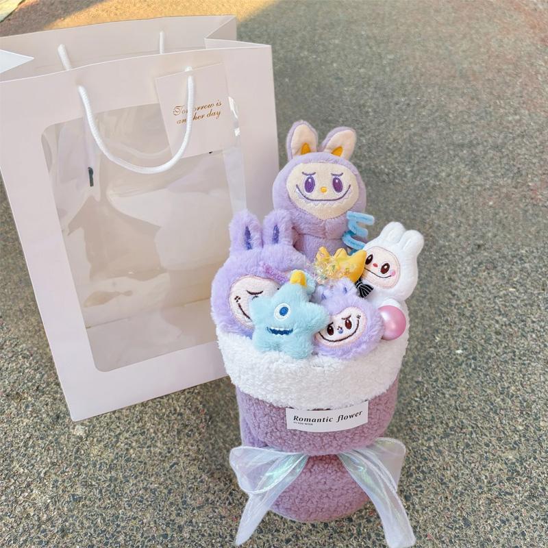 1 Bunch with Light Strings Creative Valentine's Day Gift Cartoon Child Birthday Cute Doll Bouquets Girlfriend Greeting Card