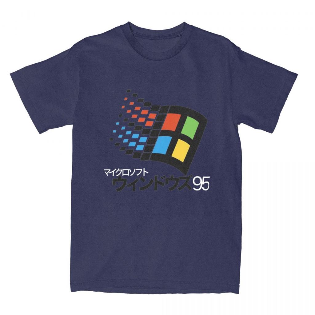Windows 95 Japanisches Katakana Retro Logo T-Shirt Harajuku T-Shirts Kurzarm Vintage T-Shirt Sommer Baumwolle Übergroße Kleidung