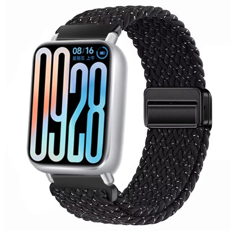 Nylon Strap for Xiaomi Band 8 Pro/9 Pro Braided Loop Magnetic Buckle Breathable Adjustable Wristband for Redmi Watch 6/5/4 Belt