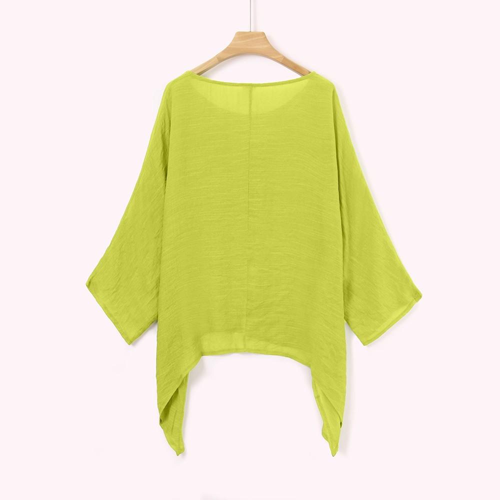 Womens Ladies Casual Plus Size Loose Cotton Linen Color Tops Shirt Blouse