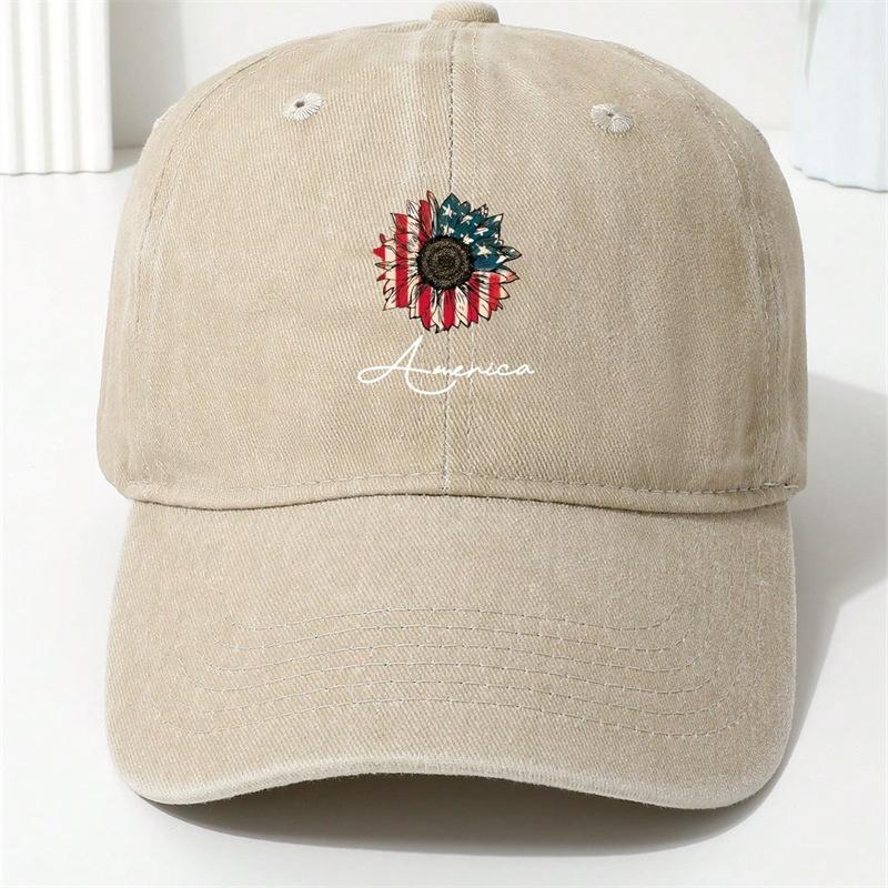 

American Independence Day Sunflower Print Decorative Baseball Cap for Holiday Party Events бежевый