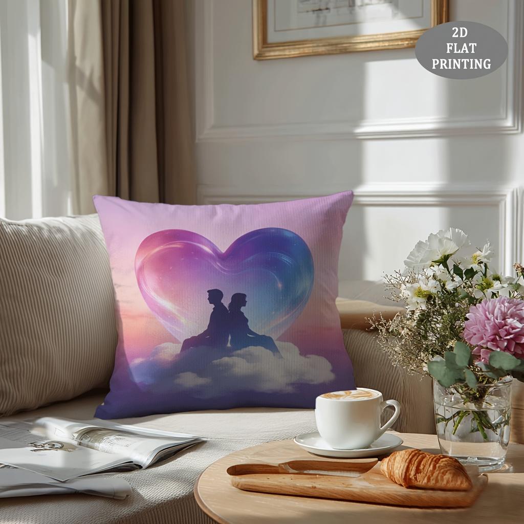 1pc Red Heart-Shaped Petal Pattern Plush Throw Pillow Cover | 2D Flat Printing, Single-Sided, 18x18 inch, Suitable for Sofa and Living Room Decor