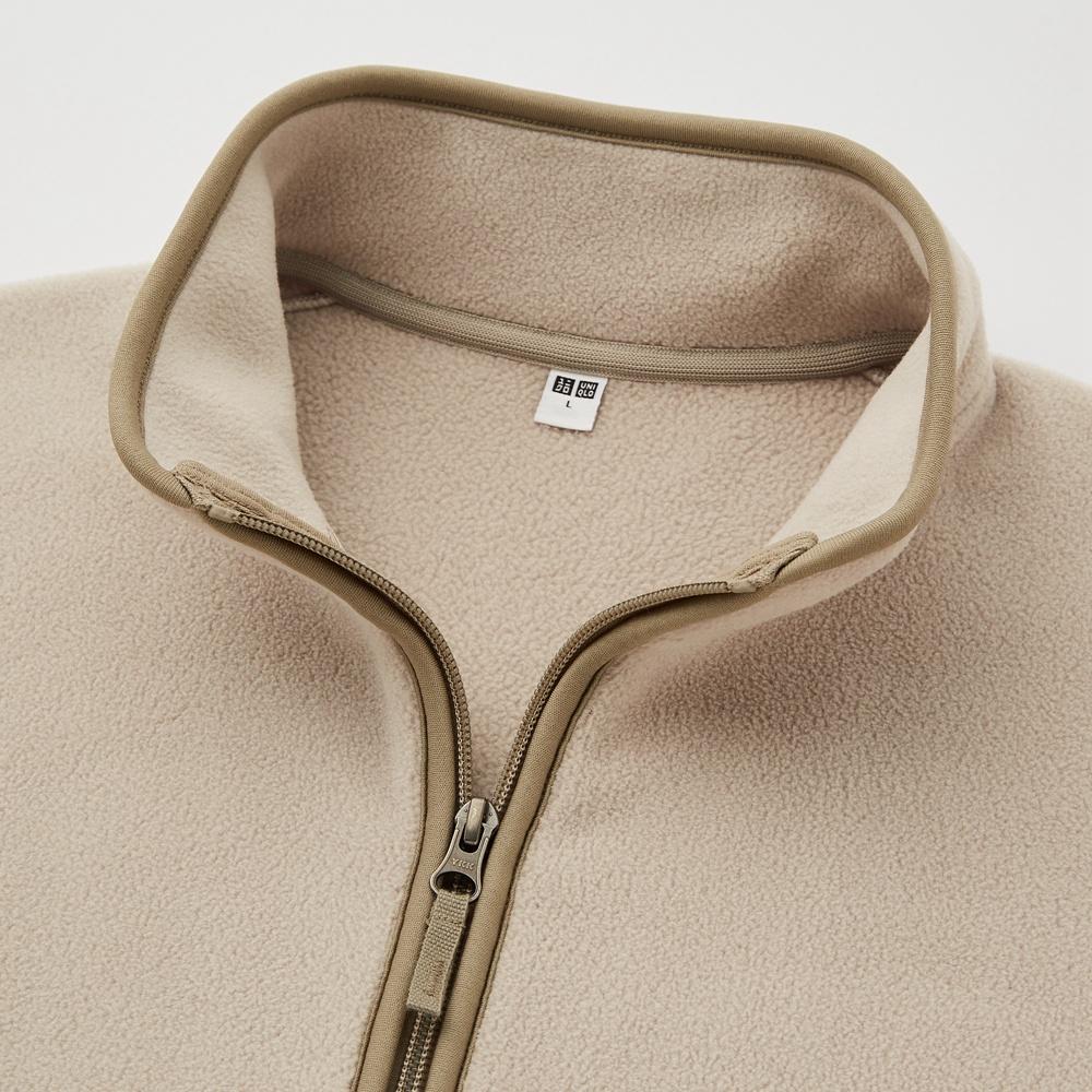 Uniqlo Color Block Long Sleeve Fleece Jacket Unisex Outerwear Beige 443466-31