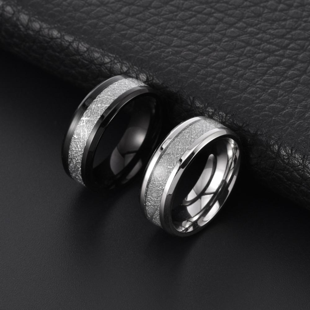 Titanium Steel Ring for Men Frosted Texture Inlaid Carbon Fiber Fashion Jewelry Simple Silver White Casual Style
