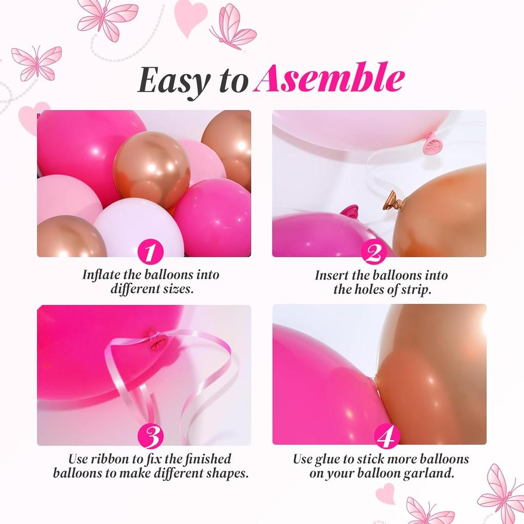 132Pcs Pink Rose Gold Latex Balloon Set Suitable for Birthday Parties, Weddings, Valentine's Day Party Decoration