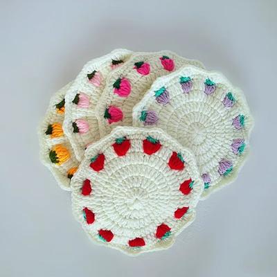 Wedding Kitchen Handmade Strawberry Cup Table Coaster Pad Mat Table Place Mat Placemat Round Cup Knitted Tea Crochet Mat
