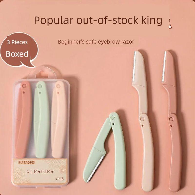 Folding Eye-Brow Knife Safety Beginner Female Eyebrow Scraping Blade Men for Women Only Full Set