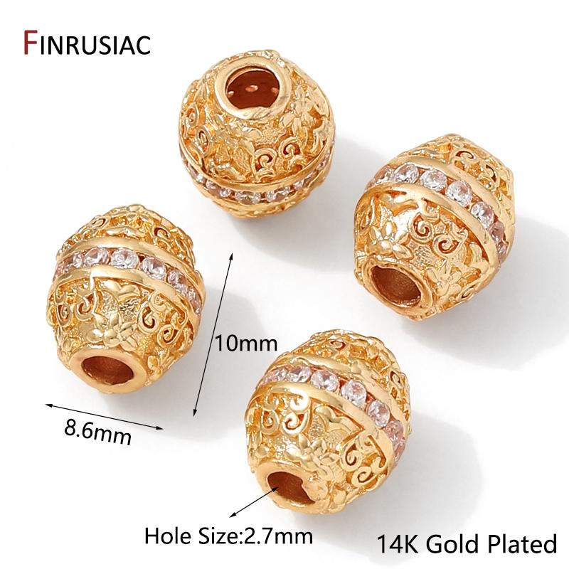 14K Gold Plated Brass Inlaid Zircon Spacer Beads,Separator For Beads,Oval Shape Spacer Beads For DIY Bracelet Making Accessories 1 piece