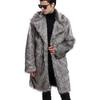 Heren Tweekleurige Nepbont Lange Jas Open Voorkant Pluizig Warm Winter Luxe Pluche Overjas Met Zakken