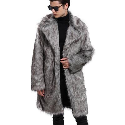 Men Two Tone Faux Fur Long Coat Open Front Fluffy Warm Winter Luxury Plush Overcoat With Pockets