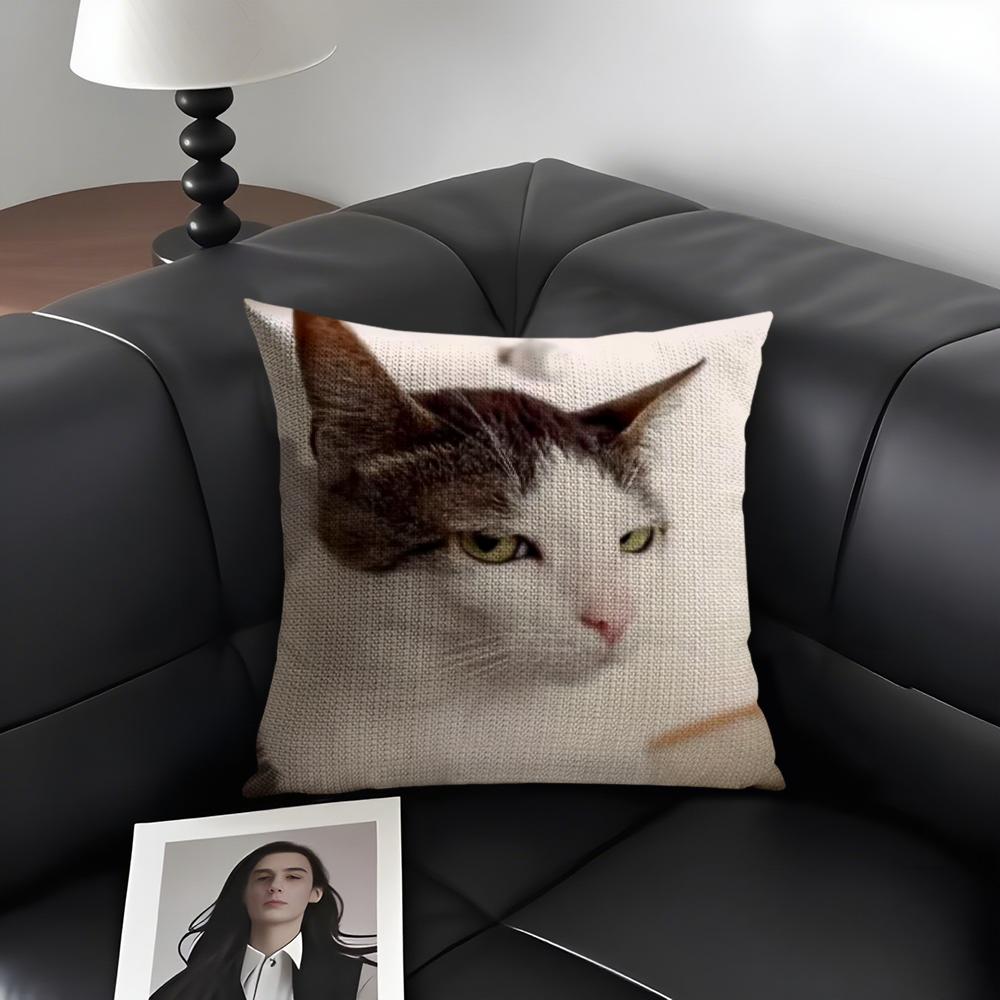 Meme Cat Funny Cushion Cover Natural Linen Organic Fabric DoubleSided Printing Sofa Home Decor Gift Pillow Case
