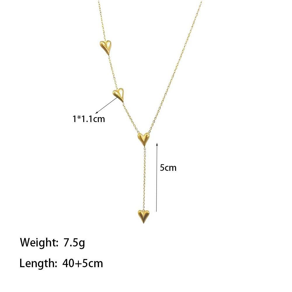 Women's 18K Gold Plated Stainless Steel Sporty Bamboo Chain Heart Zircon Pendant Necklace for Anniversaries