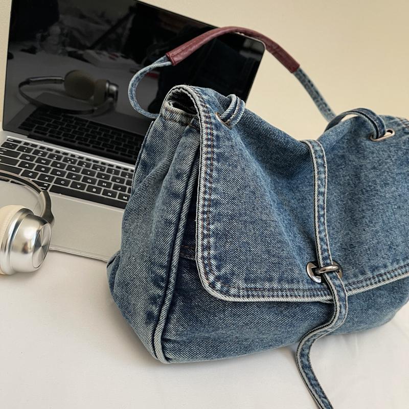 Vintage Denim Bag Women's Large Capacity Shoulder Bag Commuter Tote Bag