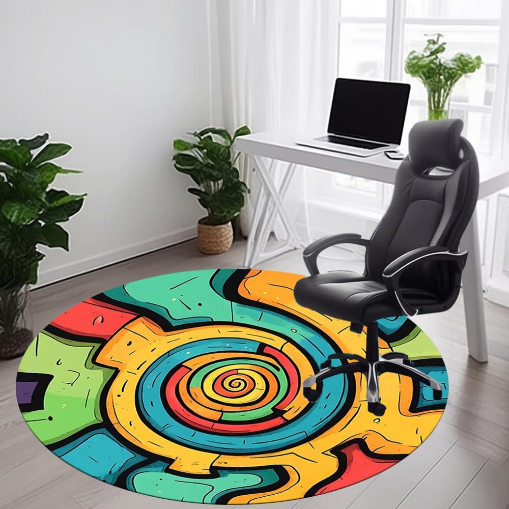 1pc Colorful Gear Pattern Carpet, Round Non Slip Durable Large Size Office Carpet, Suitable for Office